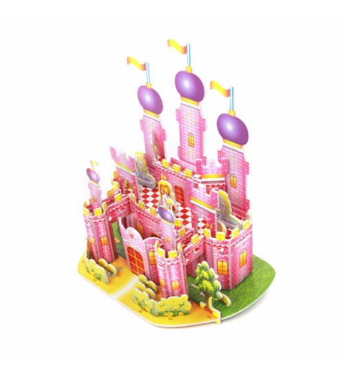 3D Puzzle Pink Castle for Kids, Assembling Sheet, Attractive Show Piece